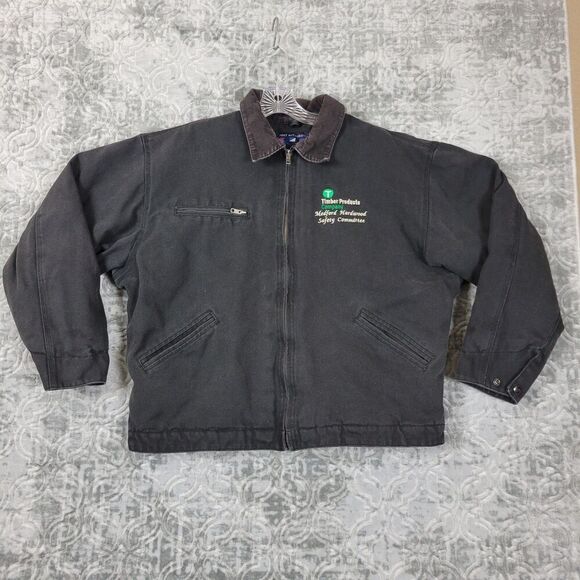 Vintage Port Authority Work Jacket Men's XL Black Quilt Lined Heavyweight Logo - Picture 1 of 12